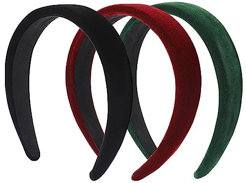 Breite Stirnbänder für Damenhaar, Samt, weiche Stirnbänder, Vintage, elastisches Band für Frauen und Mädchen, rutschfestes Haarband, Haarschmuck, modische Stirnbänder (3 Stück/Schwarz/Rotgrün)
