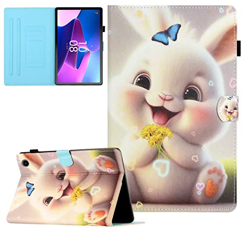 Coque pour Lenovo Tab M10 3rd Gen 10.1 Pouces 2022 (TB-328F/TB-328X) Étui de Protection Case Tablette Housse Smart Cover avec Réveil/Veille Auto pour Lenovo Tab M10 3e Génération, Lapin Blanc