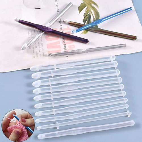 Allazone 10 PCS Crochet Hooks Mould,Silicone Crochet Moulds, Crochet Hooks Resin Silicone Mould Set, for Knitting Sewing DIY
