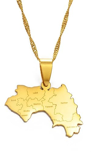 DELLEN Die Republik Guinea Karte &; Städte Name Anhänger Halskette Frauen Gold Farbe Schmuck Karte Von Guinea Halsketten Guinea Weihnachtliches Geburtstagsgeschenk für Jubiläen