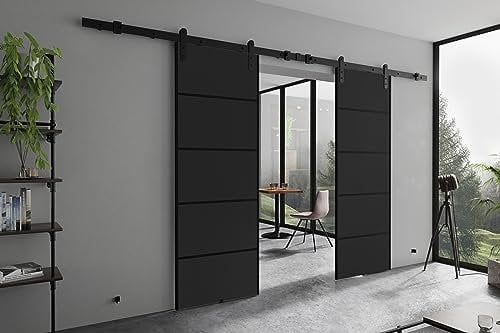 KIER FURNITURE AURA DUO PLUS Schiebetüren – Schiebetür Komplettset Schiene Komplettset Mit Tür – Zimmertüren Mit Zarge Komplett - B132xH205xT1,6 cm - Graphit
