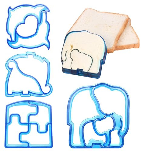 4 Stücke Brot Ausstecher für Kinder Mit Niedlichen Formen, DIY Sandwich Ausstechformen für Kekse, Gemüse und Obst in Blau