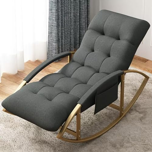 Modern Gepolstert Schlafzimmer Schaukelstuhl, Drinnen Relax Atmungsaktiv Wohnzimmer Rocking Chair, Draussen Armlehnen Gartenliege, relaxsessel Mit Seitentaschen, Anti-Kipp-Design ( Color : Gray+gold l