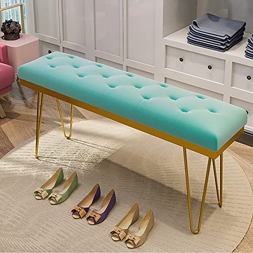 GArcan Moderne, luxuriöse Samt-Multifunktions-Polsterbank mit goldenen Beinen, Sitzbank, Schuhbank für Wohnzimmer, Schlafzimmer, Eingangsbereich, Flur, Hellblau, 60 x 35 x 45 cm (24 x 14 x 18 Zoll)