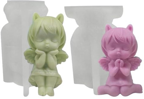 Stampi Candele Forma, 2 Pezzi Stampi per Candele in Silicone Angelo 3D Stampo per Candele Fai Da Te DIY Stampo per Torte, Cioccolato, Candele Profumate, Sapone, Cera di Soia, Artigianato