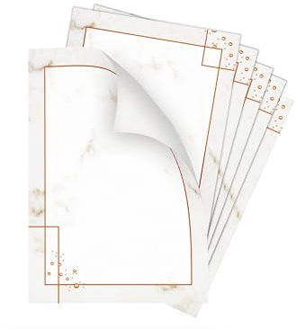 Briefpapier-Set 50 Designpapier DIN A4 Motiv Marmor grau Marmoriertes Papier Goldener Rahmen beidseitig beschreibbar bedruckbar für Geburtstag Jubiläum Hochzeit Menükarte Dank Geschenk