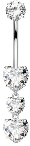 OUFER Body Piercing Internally Bauchnabelpiercing 14G 10/12/14mm Navel Piercing Jewellery Titan Belly Button Bars Dangle Navel Piercing Bar Clear Heart CZ Nabelpiercing