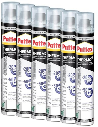 Pattex White Line Pistolenschaum, reinweißer PU Schaum zum Füllen, Dämmen, Ausschäumen und Isolieren, Montageschaum mit hoher Wärme- und Schalldämmung, 6x750ml Dose
