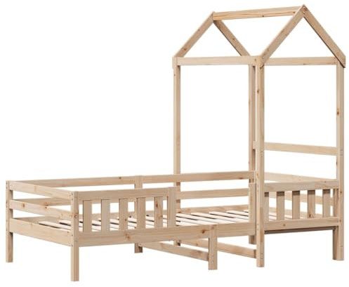 vidaXL Massivholzbett mit Dach, Bett mit Sperrholzlatten, Holzbett für Schlafzimmer, Einzelbett Bettgestell, Modern, 80x200cm Massivholz Kiefer