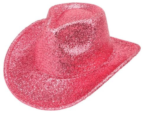 Wambere 1 Stück Western Cowboyhut mit Pailletten Unisex Glitzer Kappe Bühnenpartyhut Vintage Breiter Krempe Jazzhut Partyhut für Abschlussball Bühnenperformance Disko Maskerade Festival,Pink