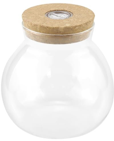FERCAISH Micro Landscape Ecological Bottle, Globe Fish Bowl with Led Light, Terrariums with Cork Lid, LED Aquarium Round Glass Bottle, for DIY Home Table Plant Decoration (10 x 11 cm)