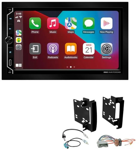 ESX VMX700DAB 2-DIN Autoradio kompatibel mit Wireless Apple CarPlay Android Auto Bluetooth DAB+ passend für Jeep Grand Cherokee III Facelift 2007-2010 schwarz
