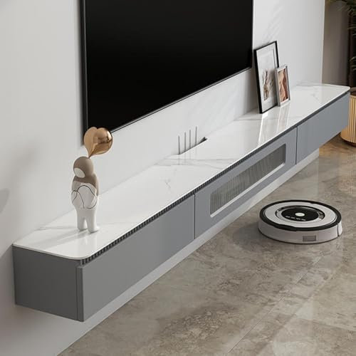 HOLGVE TV Stand, with Glass Downward Flip Door, TV Cabinet Shelf with Drawers, Entertainment Center, Cable Management Hole TV Console