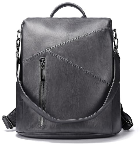 molshine Anti-Diebstahl Rucksack aus veganem Leder, modisch Lässige Tasche Reise-Tagesrucksack, Schulterrucksack, Handtaschen für Damen und Herren HB041 (grau)