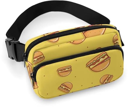 Bauchtaschen für Damen und Herren, Umhängetasche, niedlicher Hamburger, Gelb, kleine Crossbody-Tasche für Damen und Herren, Gürteltasche für Workout, Laufen, Reisen, mit verstellbarem Riemen