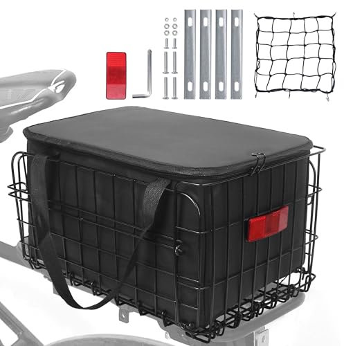 Faltbarer Fahrradkorb hinten, Fahrradgepäckträger mit wasserdichter PU-Auskleidung und Netzabdeckung, Fahrradkörbe für Erwachsenen-/Kinderfahrräder, Fahrradtaschen mit Fahrradzubehör