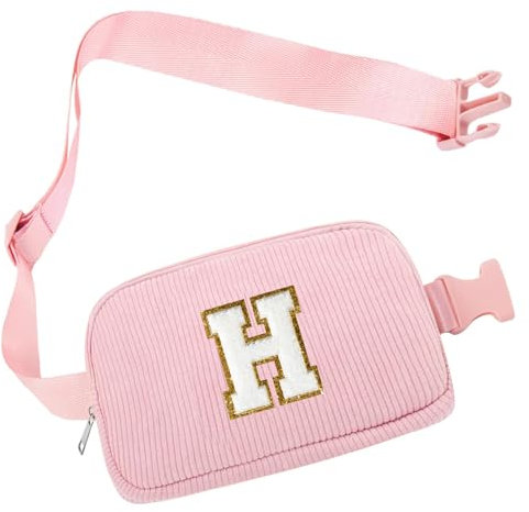 Bauchtasche Gürteltasche Damen, Cord-Crossbody Bag, Brustbeutel Umhängetasche, Schultertasche mit Schultergurt für Outdoor Sport Laufen Reise Fahren Wandern, Initialen H Geschenke für Frauen Mädchen