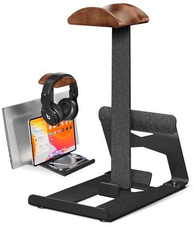 viozon Headset Halterung und Laptop Ständer, Schwarznuss, All-in-One Tisch Organizer für Gaming Arbeitsplatz, Controller Halterung kompatibel mit iPad, Switch, AirPods Max, Sony, Razer, Gaming Zubehör