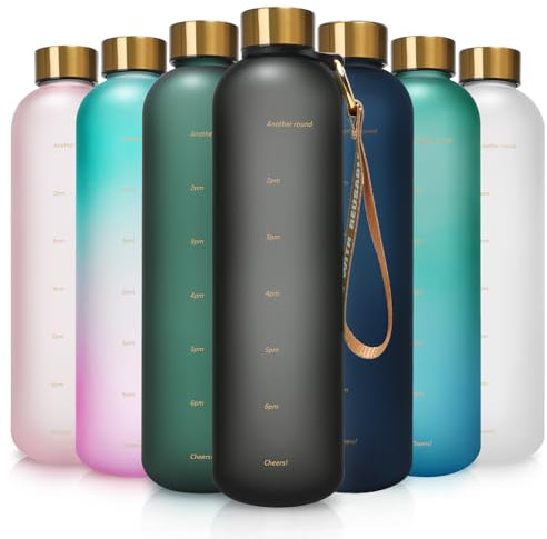 Opard Trinkflasche, 1L/800ml Wasserflasche, Auslaufsichere Water Bottle, BPA Frei Sportflasche Zeitmarkierung Wasser Flasche (1000ml - Tintenschwarz)