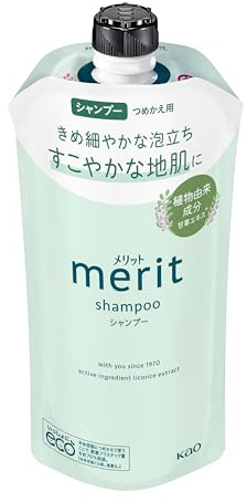 Merit Shampoo Refill 320ml, Japanese Shampoo for Hair & Scalp Care, Fine Foaming, Weakly Acidic, Silicone-Free, Paraben-Free, Natural Floral Fragrance, Made in Japan