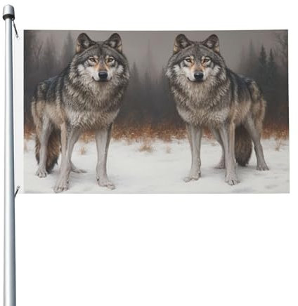 Doppelseitige Flagge, Motiv: Zwei Wölfe im Schnee, 90 x 150 cm, strapazierfähig, für Innen- und Außendekoration