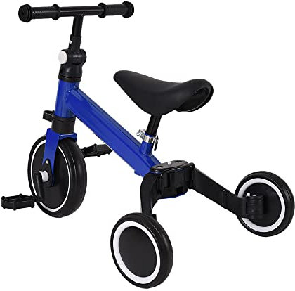 Kinder Laufrad, Kleinkind-Dreirad ab 1 Jahr, Balance Bike mit Pedal+Verstellbare Sitze, Lauflernrad Spielzeug für 10-24 Monate Baby (Blau-Ohne Schubstange)