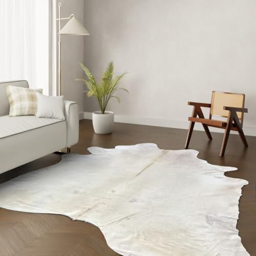 Wildlife Design XXL ÜBERGRÖSSE Echter Kuhfell Teppich – Cremeweiß. Massive 240x210 cm! Perfekt fürs Wohnzimmer. Nachhaltig, Tierfreundlich + GRATIS Lederuntersetzer