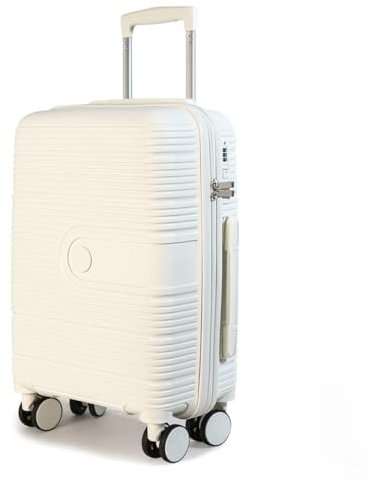 Newcom Weiß 20 Zoll Handgepäck-Koffer mit Sicherheits-Schloss & 360° Rollen | PP-Material, Aluminium-Griff, Großes Innenfach | Ideal für das Boarding & Kurzreisen