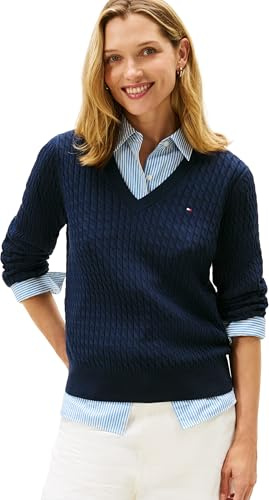 Tommy Hilfiger Damen Co Cable Fine Gg V-nk Ls SWT Ww0ww44987 Pullover (1er Pack)