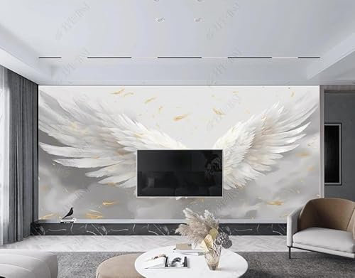 Papier Peint Intissé Ailes De Plumes Blanches Poster Tableaux Muraux Tapisserie Photo Trompe L'Oeil Salon Chambre Art Mural 150Cm(L) X105Cm(H)