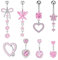 Embhlitfe Lot de 8 piercings de nombril longs en acier inoxydable rose tendance pour femmes et filles, Standard, Acier allié, Cristal