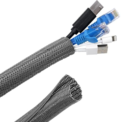 Palazen 6m Kabelschlauch Selbstschließend, 9-14mm Kabelkanal, Flexibel gewebter Kabelschutz zuschneidbar, Kabelmanagement für TV Computer Heimkino Automobilkabel, Grau