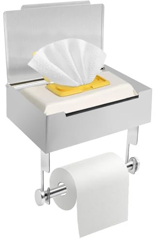 Toilettenpapierhalter, Klopapierhalter, Toilettenpapierhalter mit Feuchttücherbox, Rostfrei 304 Edelstahl Klorollenhalter zum Bohren für Badezimmer (Silber)