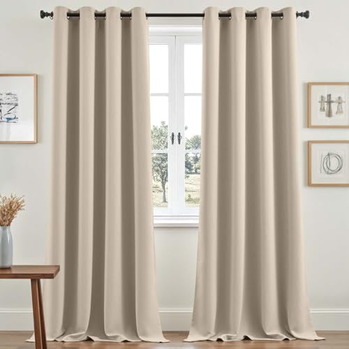 Vangao Verdunklungsvorhänge mit Ösen Blickdicht H245xB140cm 2er Set Beige | Gardinen Wohnzimmer 245 cm lang Vorhänge Blickdicht für Schlafzimmer Kinderzimmer Fenster Blackout Curtain Lichtundurchlässig