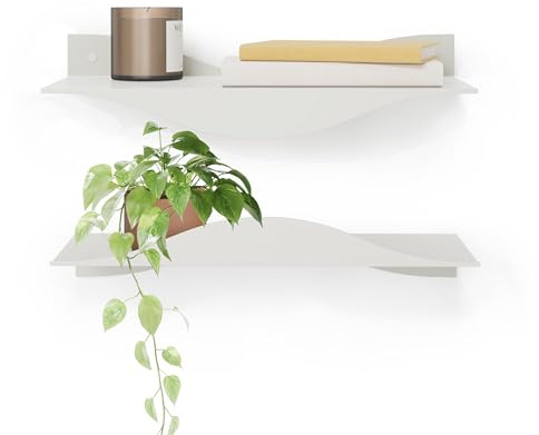 Umbra Surf Shelf Set of 2 – Sand Metal Floating Shelves for Wall Storage & Décor, Modern Wave Design, 100% Steel, Holds 15 lbs. Each, Easy Installation Shelving for Bedroom, Living Room & Office | Powder-coated steel, holds 15 lbs each, hidden connector system, multiple orientations, easy mount hardware