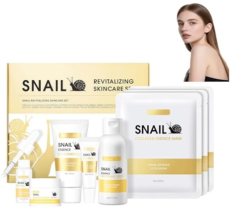 Snail Mucin Hautpflege-Set, goldenes Schnecken-Serum für Verbesserung der Hautelastizität,3-in-1Snail Collagen Skincare Set für Lindern die Haut und Hautund minimiert Poren für Männer Frauen (1, Satz)