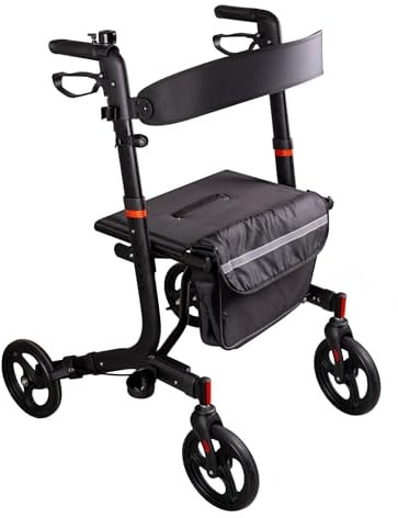 RIDDER – Rollator EasyComfort | Faltbarer Gehwagen mit höhenverstellbaren Griffen, breitem Sitz & Rückengurt. Gehhilfe mit abnehmbarer Einkaufstasche & Gehstockhalter | Belastbar bis 125kg