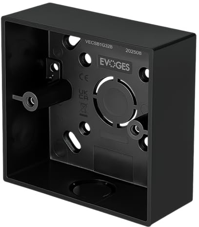 Evoges Pattress Box Black 32mm Deep – PVC Surface Back Box with Knockouts, Rounded Corners – Electrical Mounting Box for Light Switches & Plug Sockets (1 Gang)