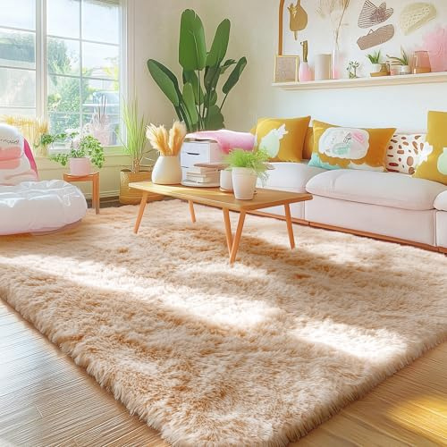 smiry Flauschig Hochflor Teppich Läufer Waschbar - 80x150 cm, Kamel | Rutschfest Weich Moderner Kuscheliger Teppiche fürs Flur Küche Eingang