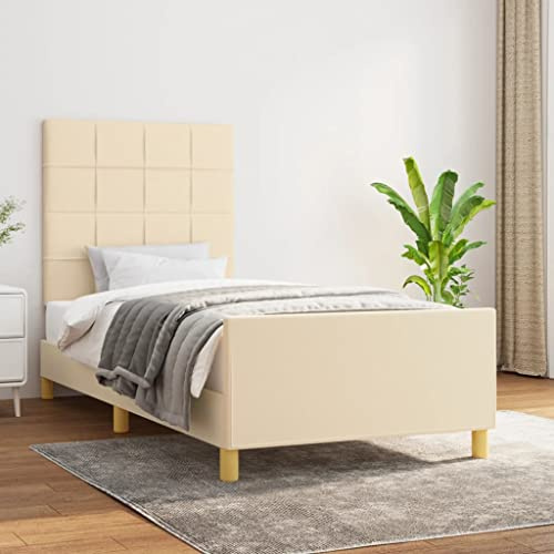 Frdhee Metallbett Für Schlafzimmer Bettrahmen,Bettgestell ohne Matratze Creme 90x200 cm Stoff,Für Erwachsene Jugendliche,Kompakte Verpackung,Einfache Montage