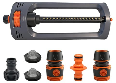 ALAFLY 19 Nozzles Oscillating Sprinkler - Adjustable Range Automatic Lawn Sprinkler for Garden & Yard, Water Hose Irrigation for Rectangular Grass Area, With Quick Connect Starter Set