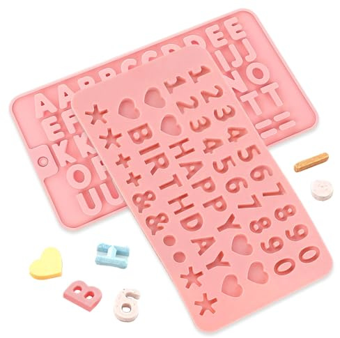 HMCEY 2 Piezas Molde Silicona Letras y Numeros,Molde Chocolate Bombones Reutilizable,Reposteria Moldes para Hacer Velas,Moldes para Decoración de Pasteles para Dulces, Gelatina, Jabón - Rosa
