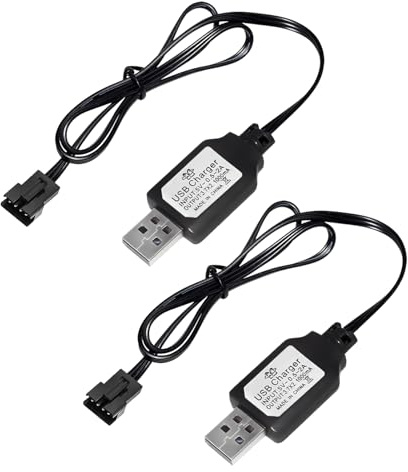 2 PCS 7.4V USB Charger Cable with SM-4PIN Plug for RC Car, RC Plane, RC Tank, RC Boat and Other Remote Control Toys, Universal 7.4V LiPo Battery USB Charger with Battery Protection