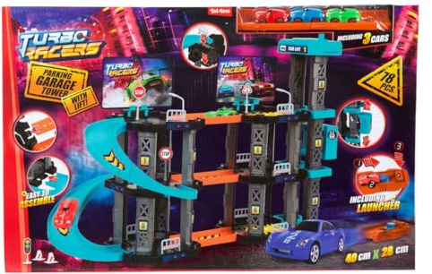 Toi-Toys Parkhaus Spielzeug mit Aufzug und Autos - Turbo Racers