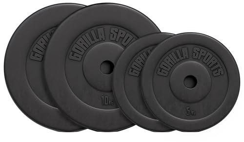 GORILLA SPORTS® Hantelscheiben - Einzeln/Set, 1,25kg, 2,5kg, 5kg, 7,5kg, 10kg, 15kg, 27,5kg, 30kg Gewichte, 30mm Bohrung, aus Kunststoff - Gewichtsscheiben, Hantelscheiben-Set, Hanteln