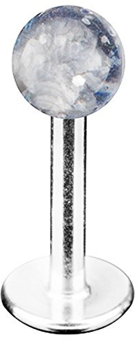 Piersando Piercing Barbell mit Glitzer Kugel Lippe Lippenpiercing Ohr Tragus Ohrpiercing Helix Silber Clear 1,2mm x 8mm x 3mm