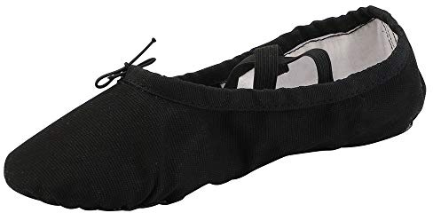 missfiona Zapatillas de ballet de lona para mujer, zapatos de baile para adultos, práctica, yoga, zapatos planos para el vientre, Negro, 38.5 EU
