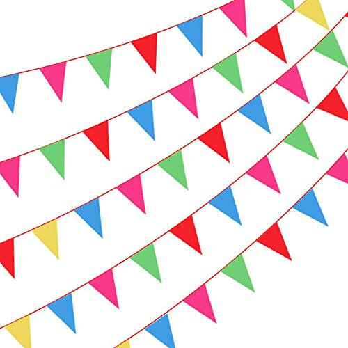 Amacoam 200M Wimpelkette Outdoor Wetterfest, Beidseitig Wimpelkette Kinderzimmer, Wimpelkette Geburtstag, Wimpelkette Stoff Bunt Girlande Banner Fahne für Kinderzimmer Geburtstag Party