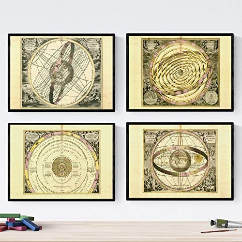 Nacnic Set di quattro piatti con antiche mappe astronomiche. Poster mappe astrologiche in formato A3