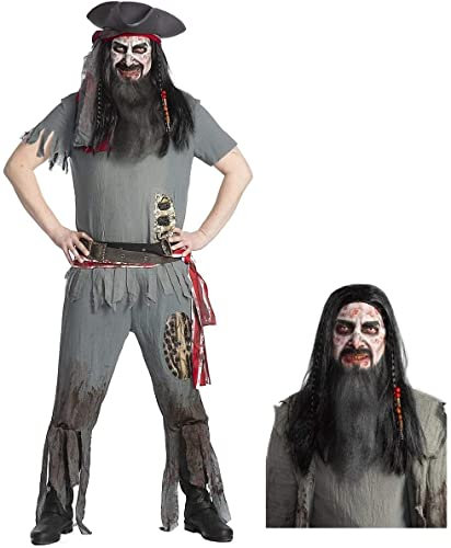 Maskworld - Verflucht gutes Zombie-Pirat Kostüm und Perücke - Untoter Pirat für Männer Größe: XXL - Karneval, Fasching, Halloween & Motto-Party Verkleidung - Deluxe-Edition